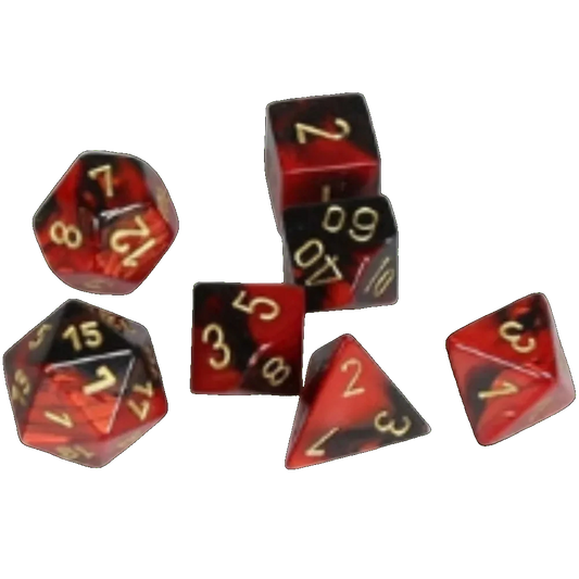 chessex black red gold mini seven set dice