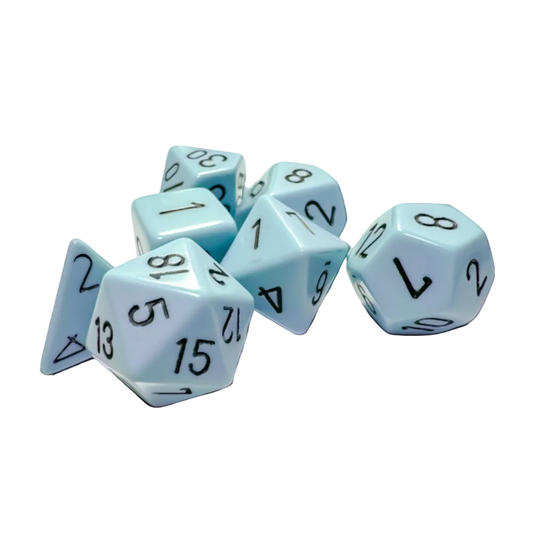 opaque pastel blue black polyhedral seven dice set