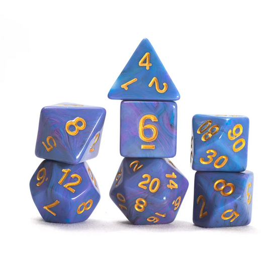 sirius dice blue unicorn 7 piece polyhedral set