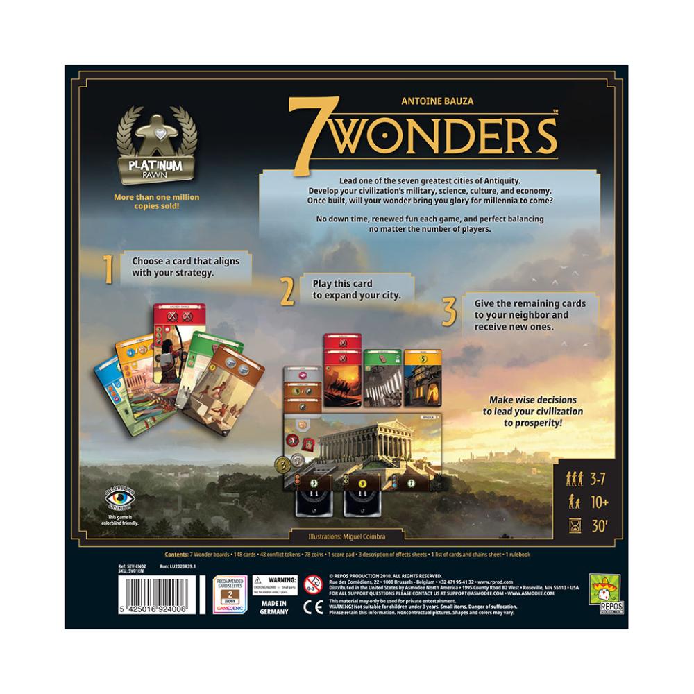 7 WONDERS BOARD GAME WORLDS MOST AWARDED GAME BOX BACK