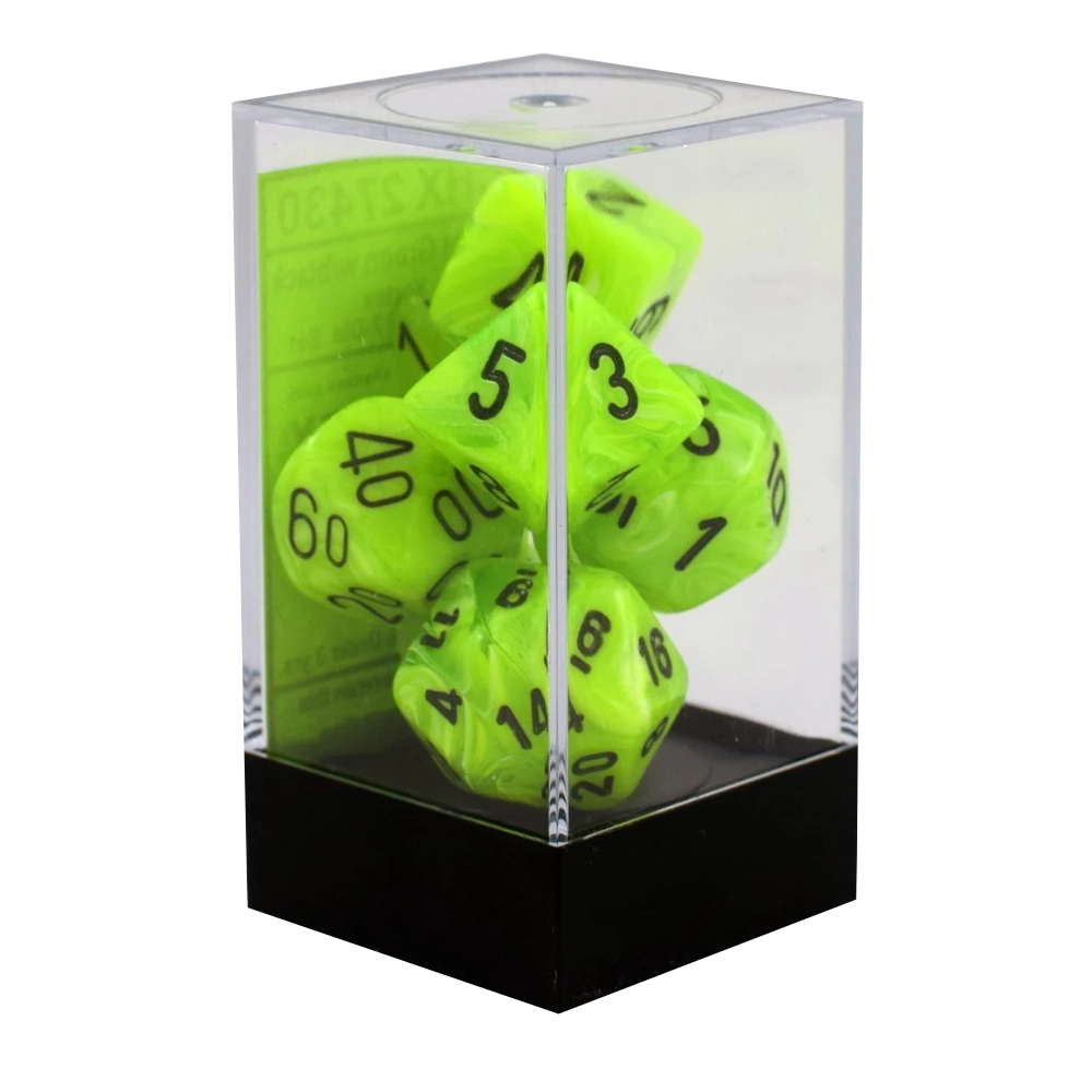 vortex megahedral bright green black seven die set