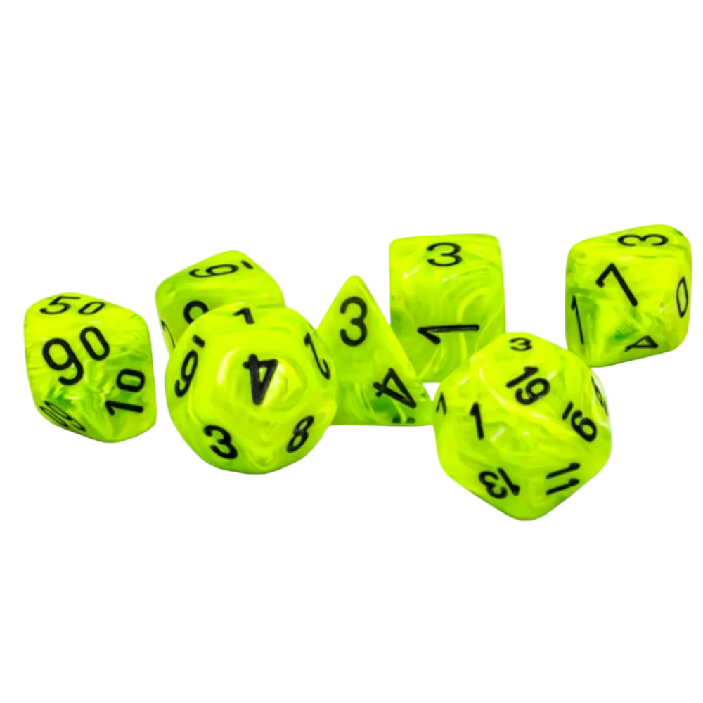 vortex megahedral bright green black seven die set