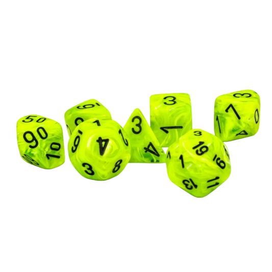 vortex megahedral bright green black seven die set