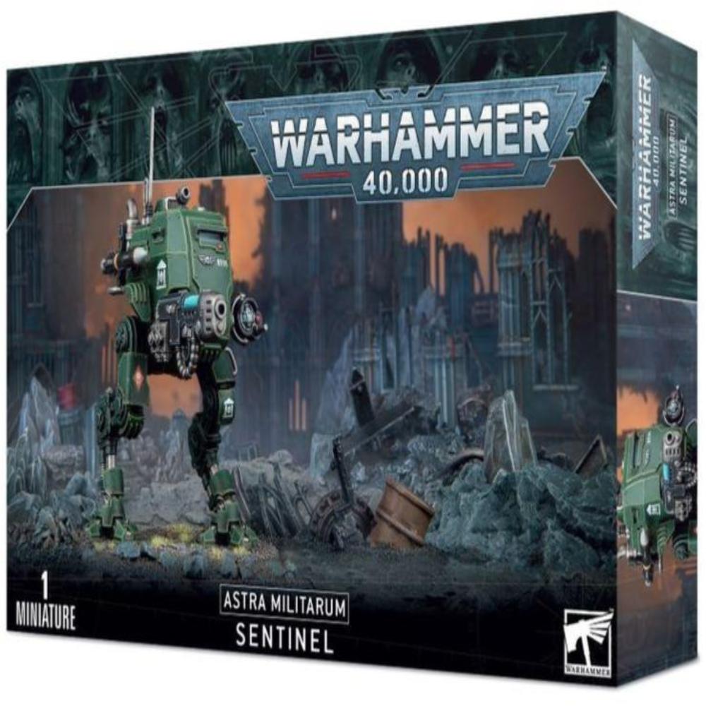 Warhammer 40,000 Astra Militarum Sentinel miniature box packaging.