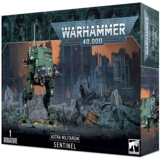 Warhammer 40,000 Astra Militarum Sentinel miniature box packaging.