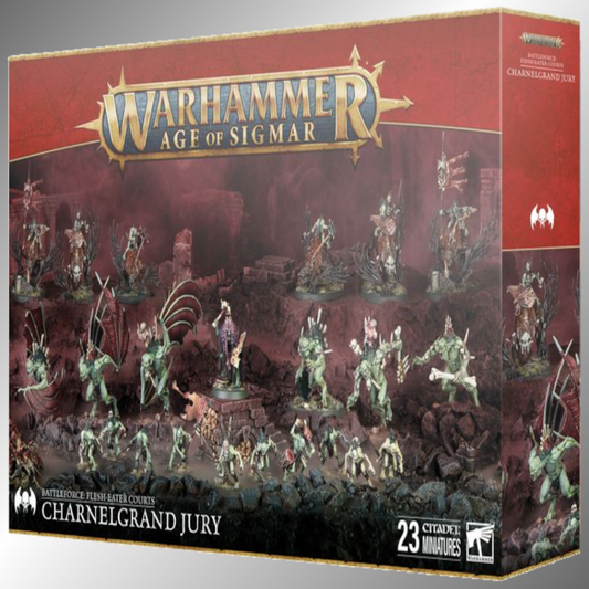 Warhammer Age of Sigmar Charnelgrand Jury box with miniature figures on a red background